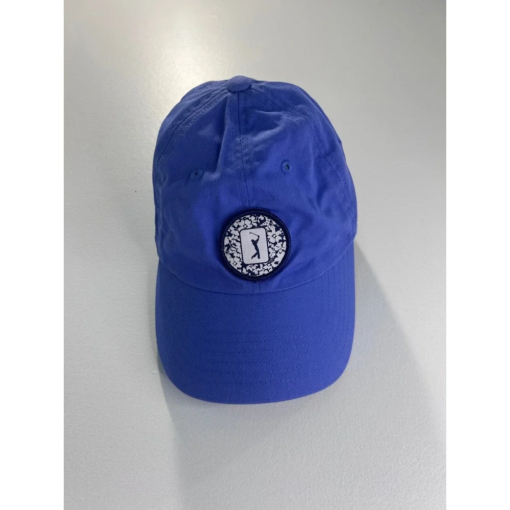 Greg Norman Golf Hat Women OS Blue Floral Patch Shark Logo Adjustable Cap